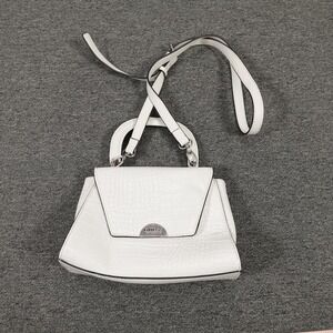 Guess Satchel Bag Womens Small White Croc Faux Leather Top Handle Crossbody